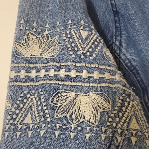 O'Neill Women's Boho Pullover Jacket Small Fleece Hood Lined Denim Embroidered - Picture 5 of 12